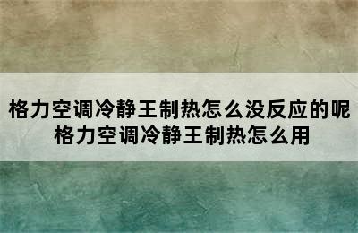 格力空调冷静王制热怎么没反应的呢 格力空调冷静王制热怎么用